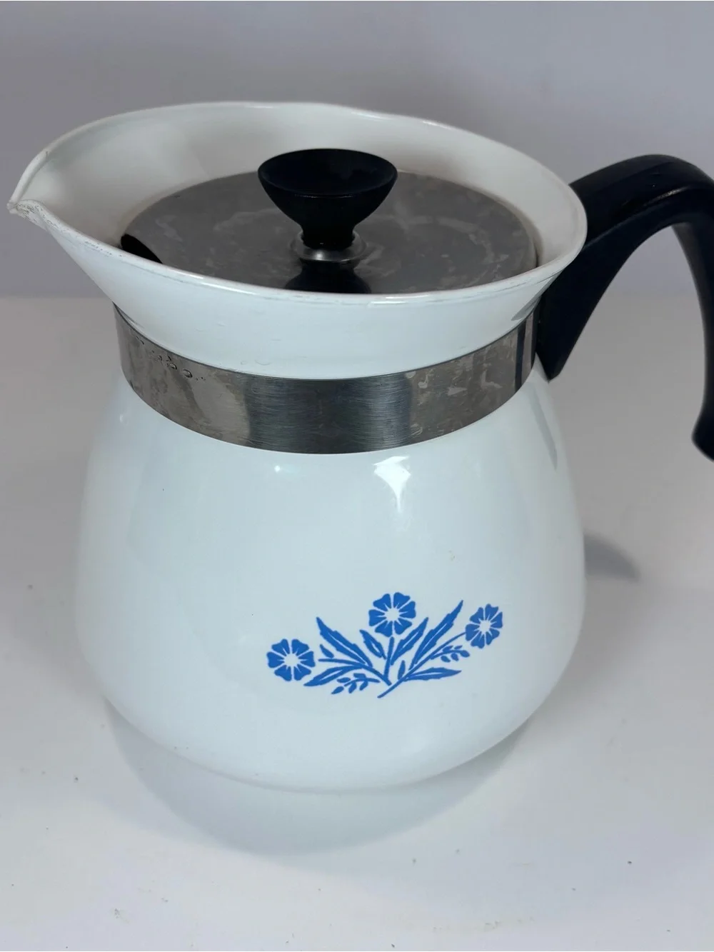 RARE Backstamp 1960s Vintage Corning Ware Blue Cornflower 6 Cup Teapot with Lid